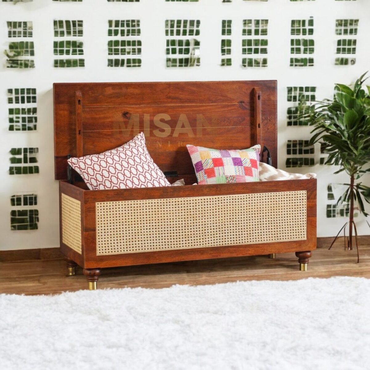 Solid Wood Rattan Storage Trunk