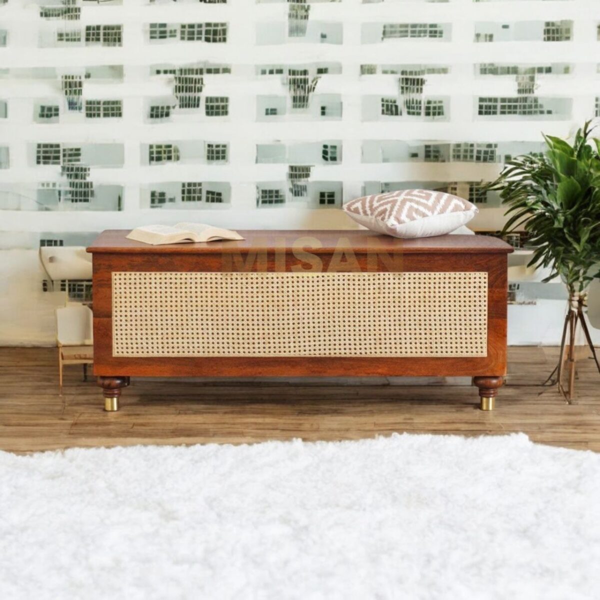 Solid Wood Rattan Storage Trunk