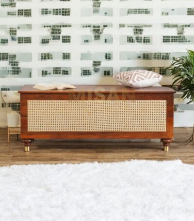 Solid Wood Rattan Storage Trunk