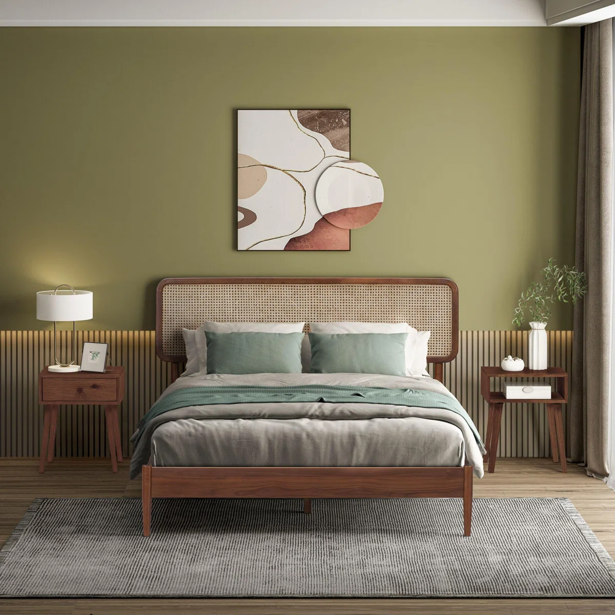 NTC+Lupin+Wooden+Bed+Frame+with+Headboard+and+Natural+Rattan,+Solid+Oak_Rubber+Wood+Foundation+with+Silent+Slats,+1000+Lb+Capacity,+Effortless+Assemgvhbjnkbly-12934020-12934022