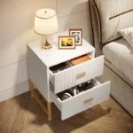 Spacious 2-drawer storage of white and gold nightstand