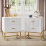 Dimension chart of White and Gold Bedside Table