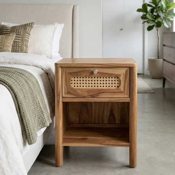 Minimalist Natural Wood Bedside Table with storage shelf