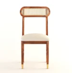 Back view of solid wood dining chair with cane work