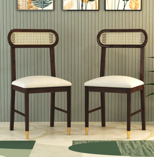Premium Solid Wood Dining Chair with Woven Cane Backrest