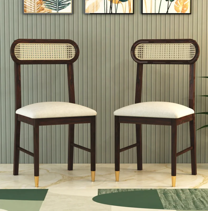Premium Solid Wood Dining Chair with Woven Cane Backrest
