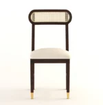 Back view of solid wood dining chair with woven cane