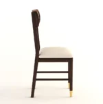 Side profile of ergonomic wooden dining chair with gold tips